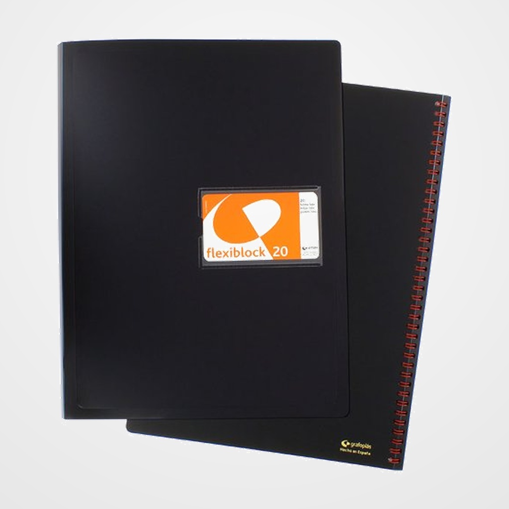 CARPETA FUNDAS (TARIFARIO) GRAFOPLAS ESPIRAL PP RIGIDO FLEXIBLOC Fº 20 F. NEGRO