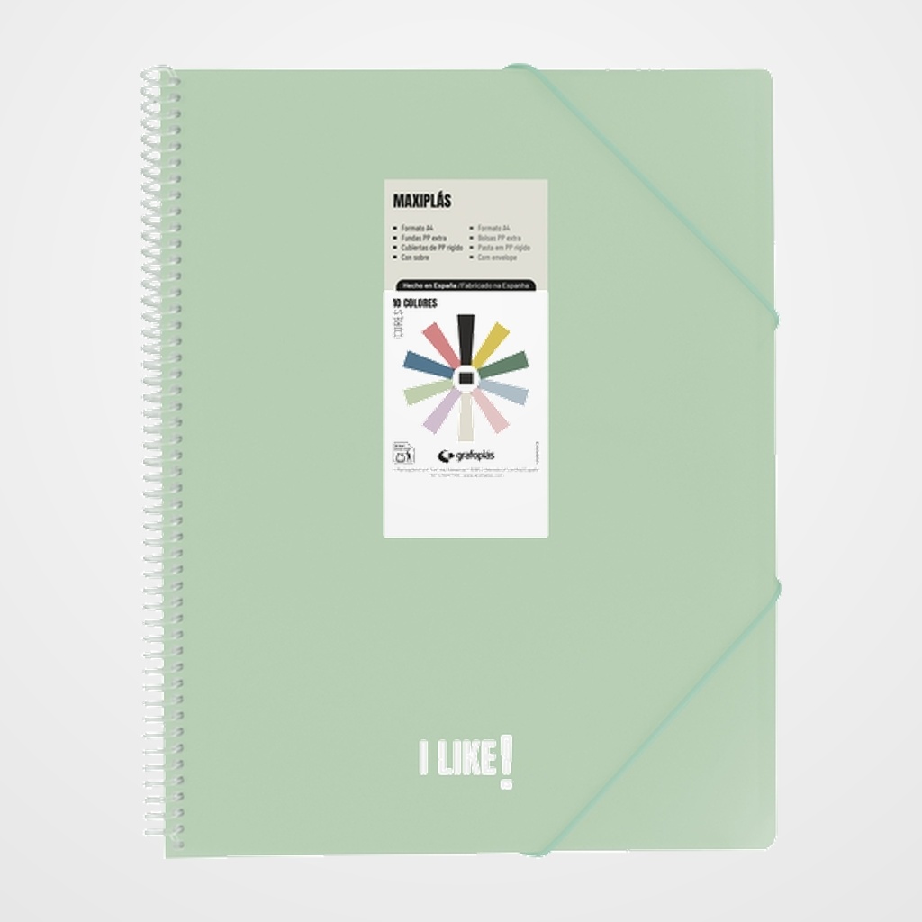 CARPETA FUNDAS (TARIFARIO) GRAFOPLAS ESPIRAL PP RIGIDO MAXIPLAS LIKE 3 A4 20 F. VERDE CLARO