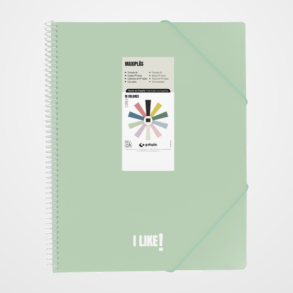 [15303226] CARPETA FUNDAS (TARIFARIO) GRAFOPLAS ESPIRAL PP RIGIDO MAXIPLAS LIKE 3 A4 50 F. VERDE CLARO