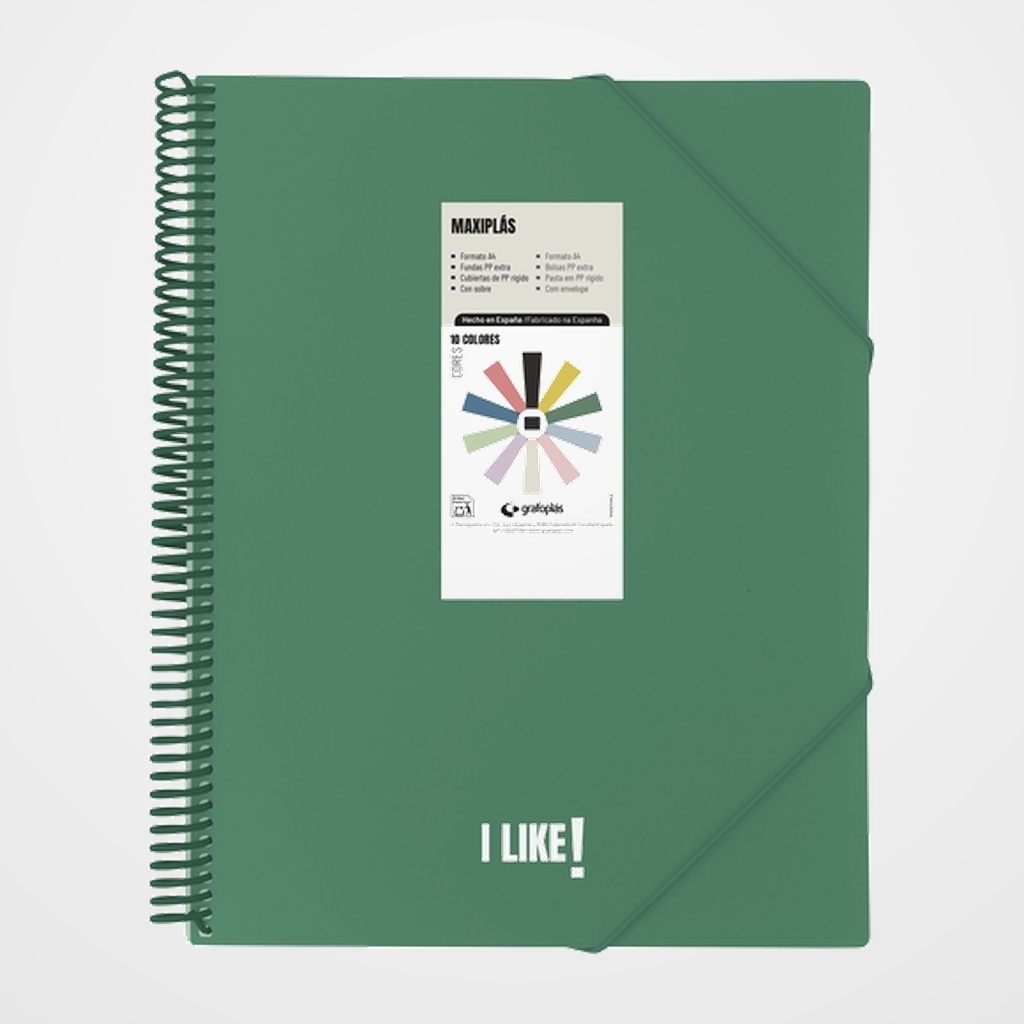 [15303227] CARPETA FUNDAS (TARIFARIO) GRAFOPLAS ESPIRAL PP RIGIDO MAXIPLAS LIKE 3 A4 50 F. VERDE OSCURO