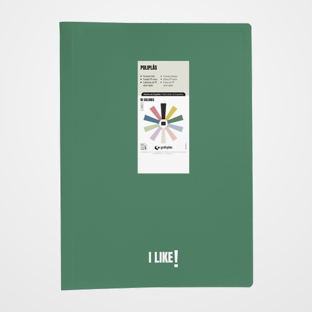 CARPETA FUNDAS (TARIFARIO) GRAFOPLAS PP SEMIRRIGIDO POLIPLAS LIKE 3 OPACO Fº 10 F. VERDE OSCURO