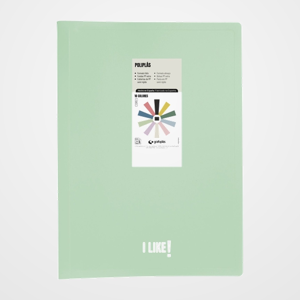 CARPETA FUNDAS (TARIFARIO) GRAFOPLAS PP SEMIRRIGIDO POLIPLAS LIKE 3 OPACO Fº 20 F. VERDE CLARO