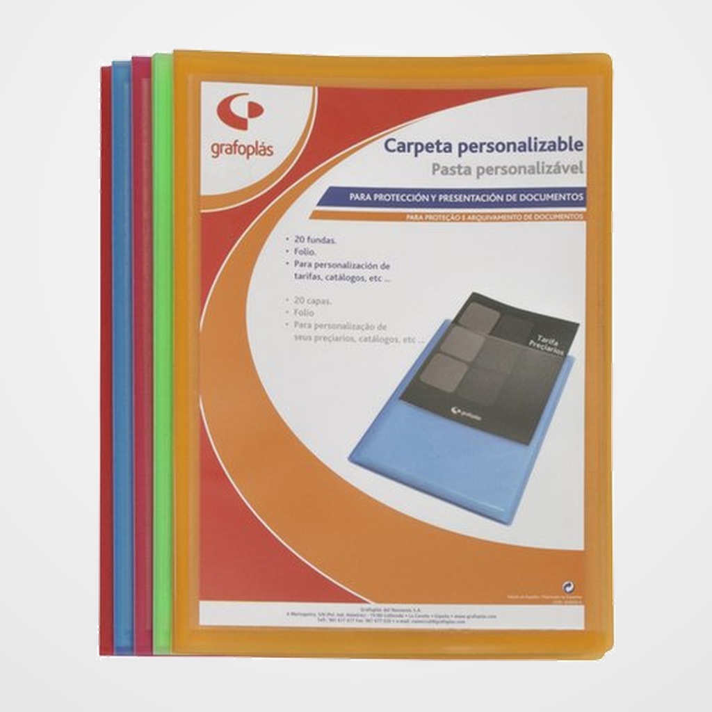 CARPETA FUNDAS (TARIFARIO) GRAFOPLAS PP SEMIRRIGIDO POLIPLAS PERSONALIZABLE TRASLUCIDO Fº 40 F. ROJO