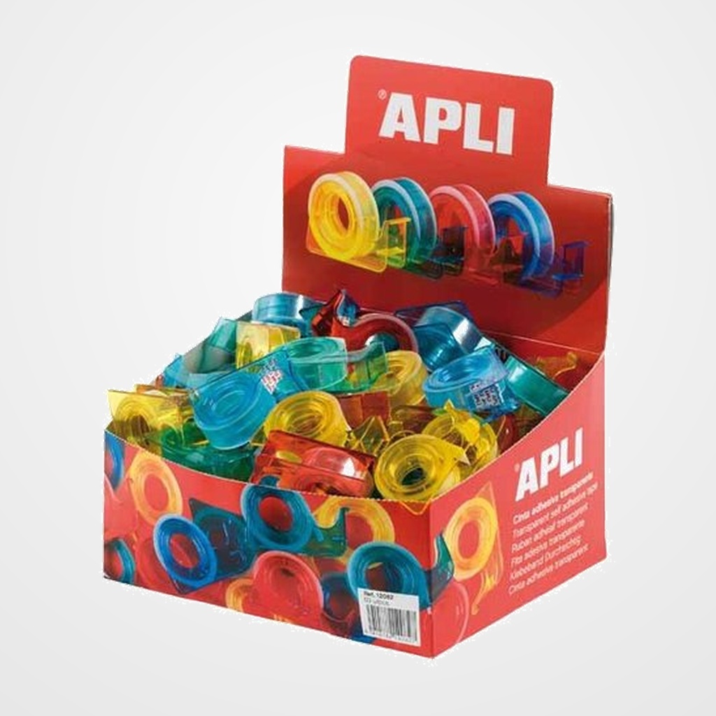 [11901205] CINTA ADHESIVA APLI TRANSPARENTE rollo 10x15 con MINI PORTARROLLOS COLOR