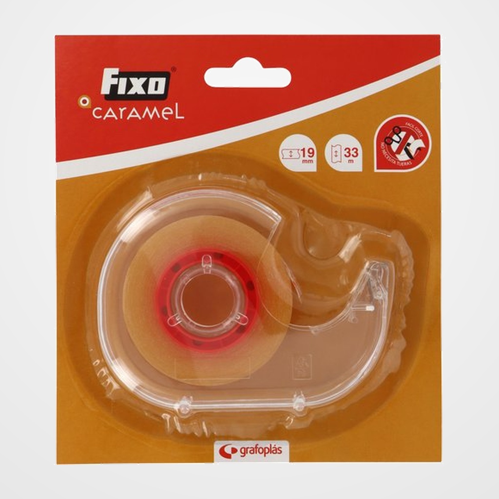 CINTA ADHESIVA FIXO CARAMEL rollo 33x19 con DISPENSADOR BLISTER