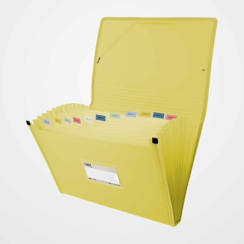 CLASIFICADOR ACORDEON GRAFOPLAS PP SEMIRRIGIDO LIKE 3 OPACO Fº 13 DPTOS.BOLSILLO y GOMA AMARILLO