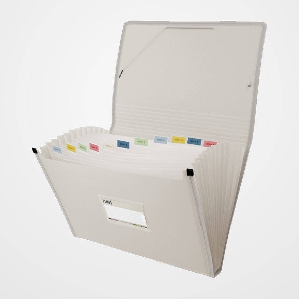 [10301868] CLASIFICADOR ACORDEON GRAFOPLAS PP SEMIRRIGIDO LIKE 3 OPACO Fº 13 DPTOS.BOLSILLO y GOMA ARENA