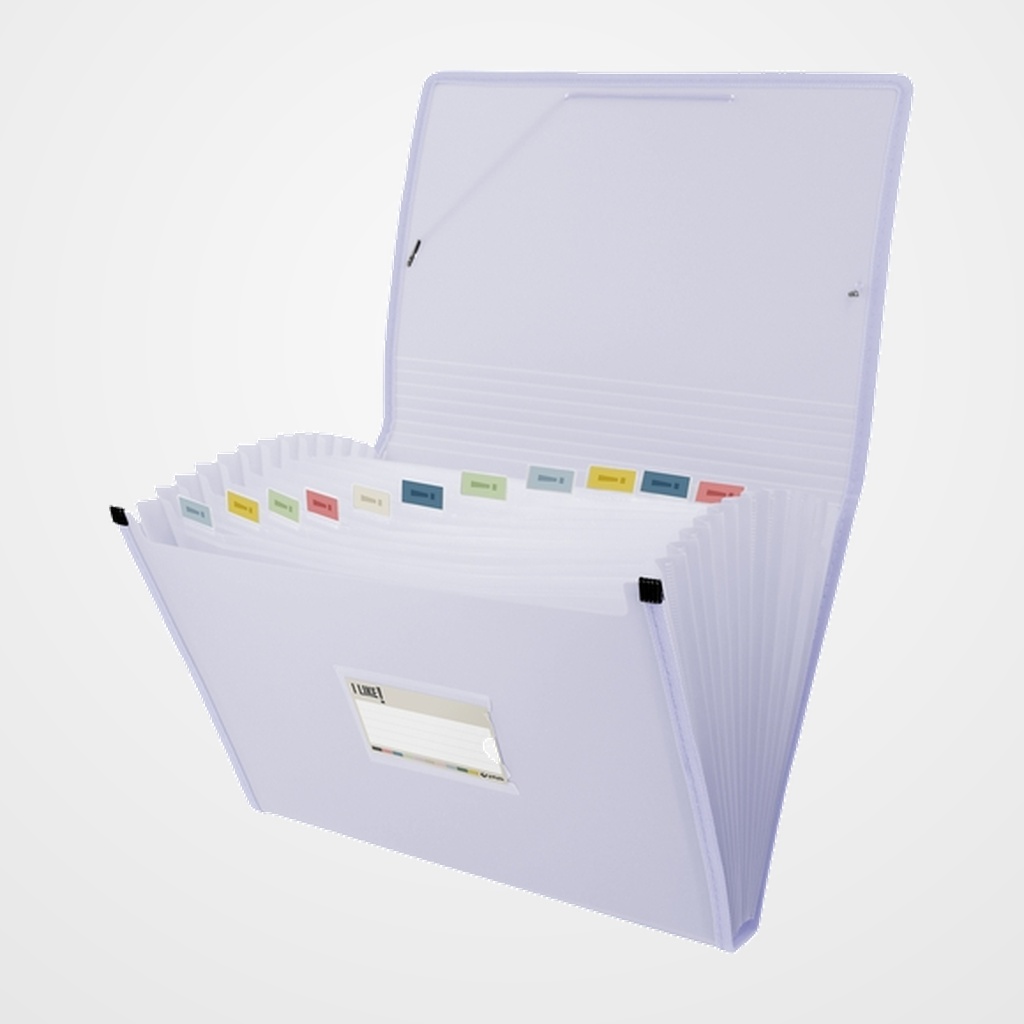 [10301870] CLASIFICADOR ACORDEON GRAFOPLAS PP SEMIRRIGIDO LIKE 3 OPACO Fº 13 DPTOS.BOLSILLO y GOMA LAVANDA SOFT