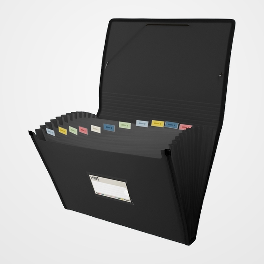 CLASIFICADOR ACORDEON GRAFOPLAS PP SEMIRRIGIDO LIKE 3 OPACO Fº 13 DPTOS.BOLSILLO y GOMA NEGRO