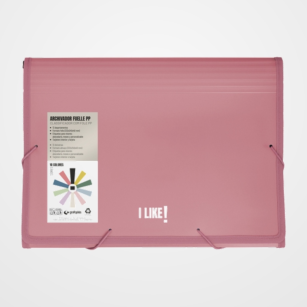 CLASIFICADOR ACORDEON GRAFOPLAS PP SEMIRRIGIDO LIKE 3 OPACO Fº 13 DPTOS.BOLSILLO y GOMA ROSA