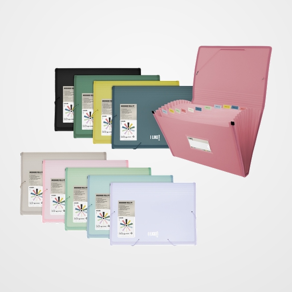 [10301860] CLASIFICADOR ACORDEON GRAFOPLAS PP SEMIRRIGIDO LIKE 3 OPACO Fº 13 DPTOS.BOLSILLO y GOMA SURTIDO