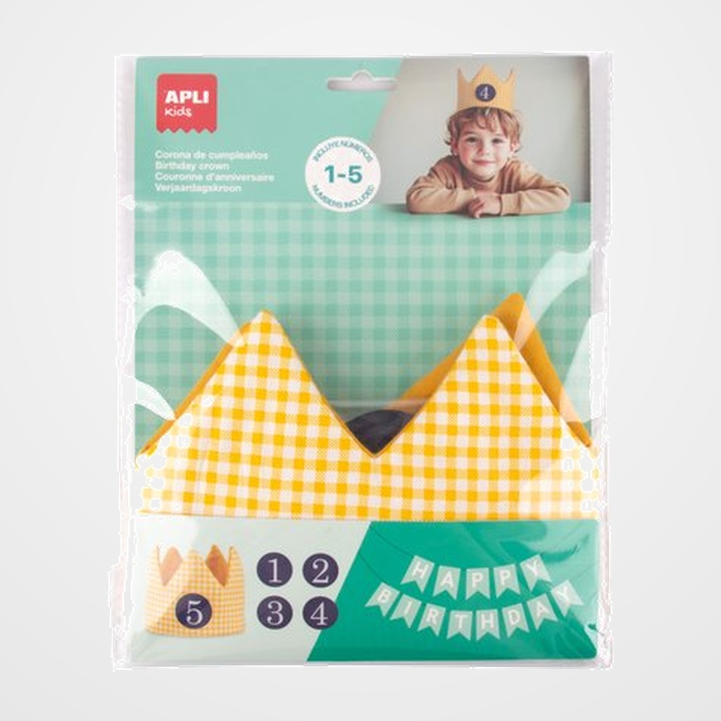 [30001328] CORONA de CUMPLEAÑOS APLI TELA REVERSIBLE CUADROS/AMARILLA