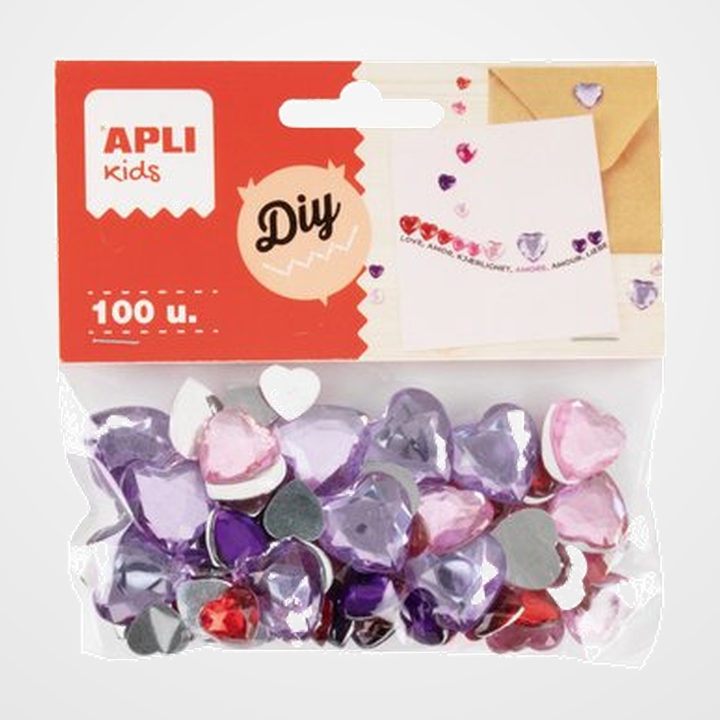 [25202125] DIAMANTES ACRILICOS APLI CORAZONES BOLSA de 100