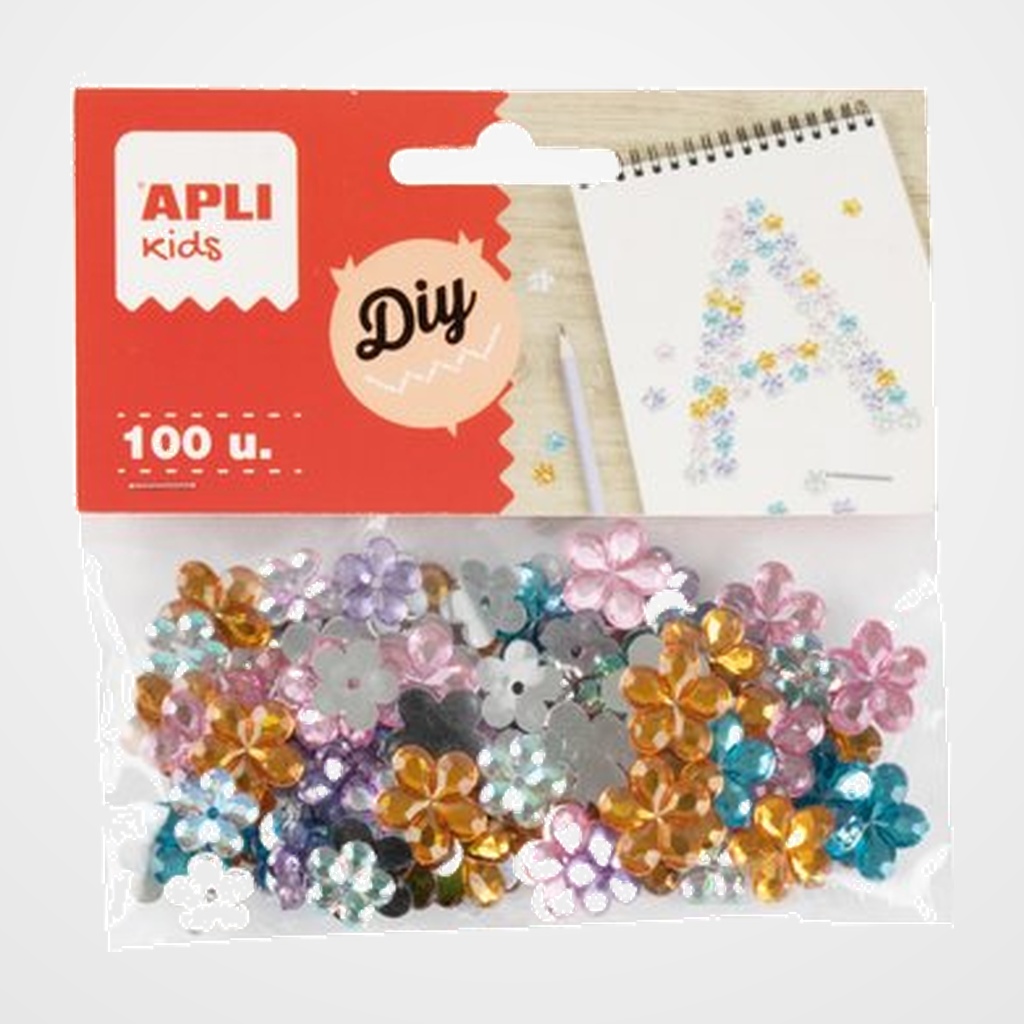 DIAMANTES ACRILICOS APLI FLORES BOLSA de 100