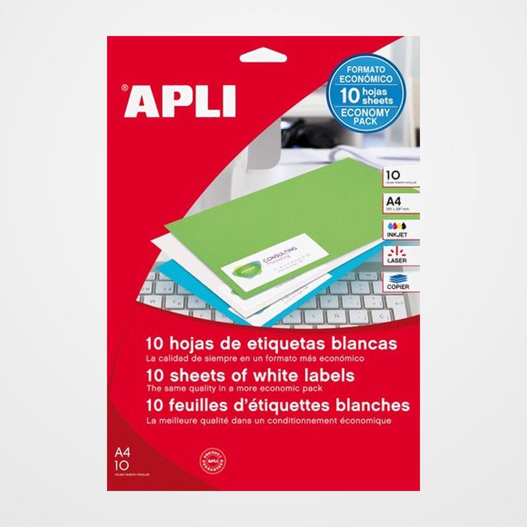 ETIQUETAS ADH.IMPR.APLI A4 BLANCA C.RECTOS CAJA 10h  38x21,2 mm 650 uds.(12926)