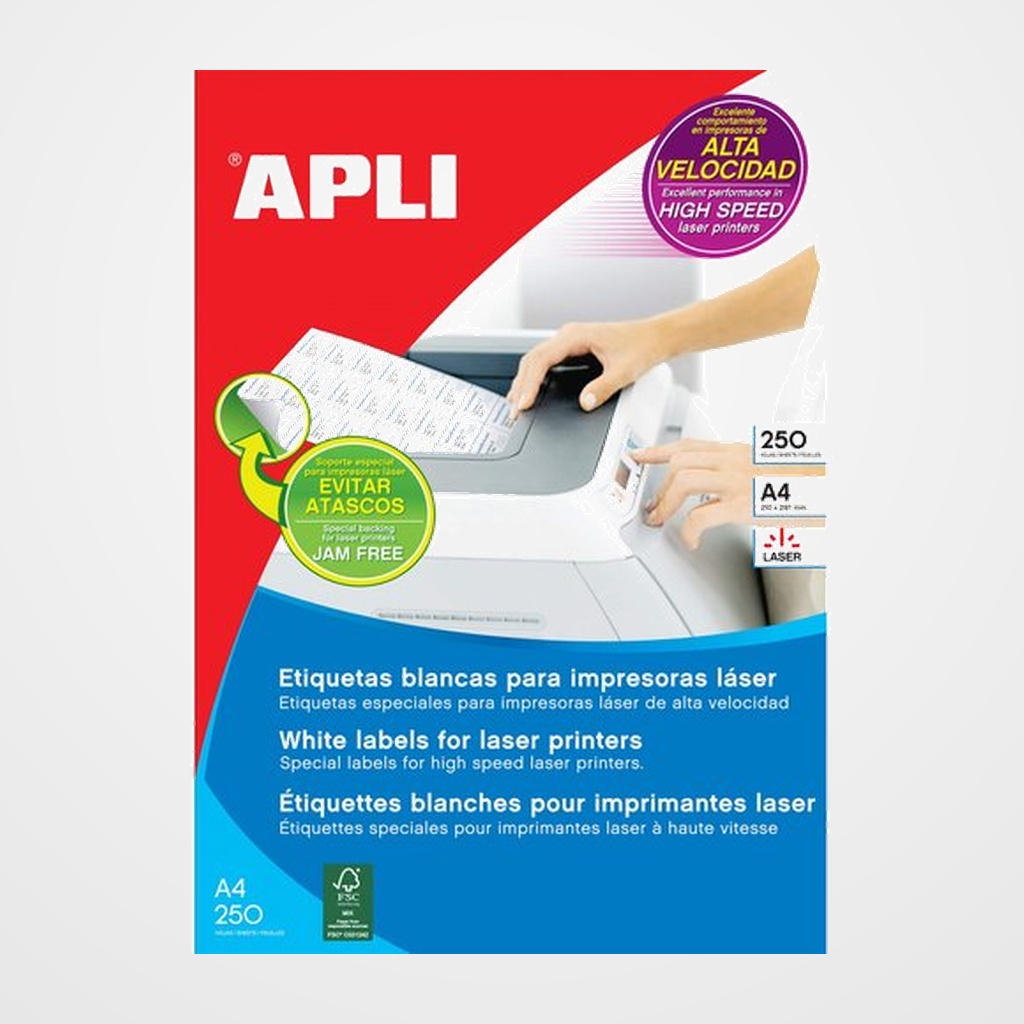 ETIQUETAS ADH.IMPR.APLI A4 BLANCA C.RECTOS LASER CAJA 250h 105x57 mm 2.500 uds.(10574)