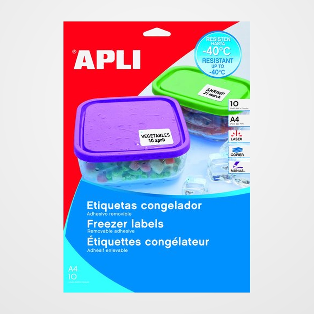 ETIQUETAS ADH.IMPR.APLI A4 BLANCA C.RECTOS REMOVIBLE ESPECIAL CONGELADOR CAJA 10h 38,1x21,2mm 650 uds.(15073)