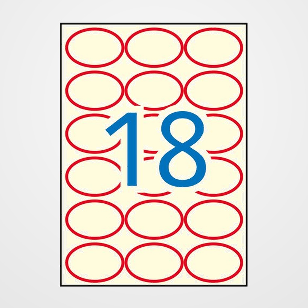 [18802214] ETIQUETAS ADH.IMPR.APLI A4 COL.PASTEL CREMA con RIBETE ROJO OVALADA BLISTER 10h 63,5x42,3 mm 180 uds.(11986)