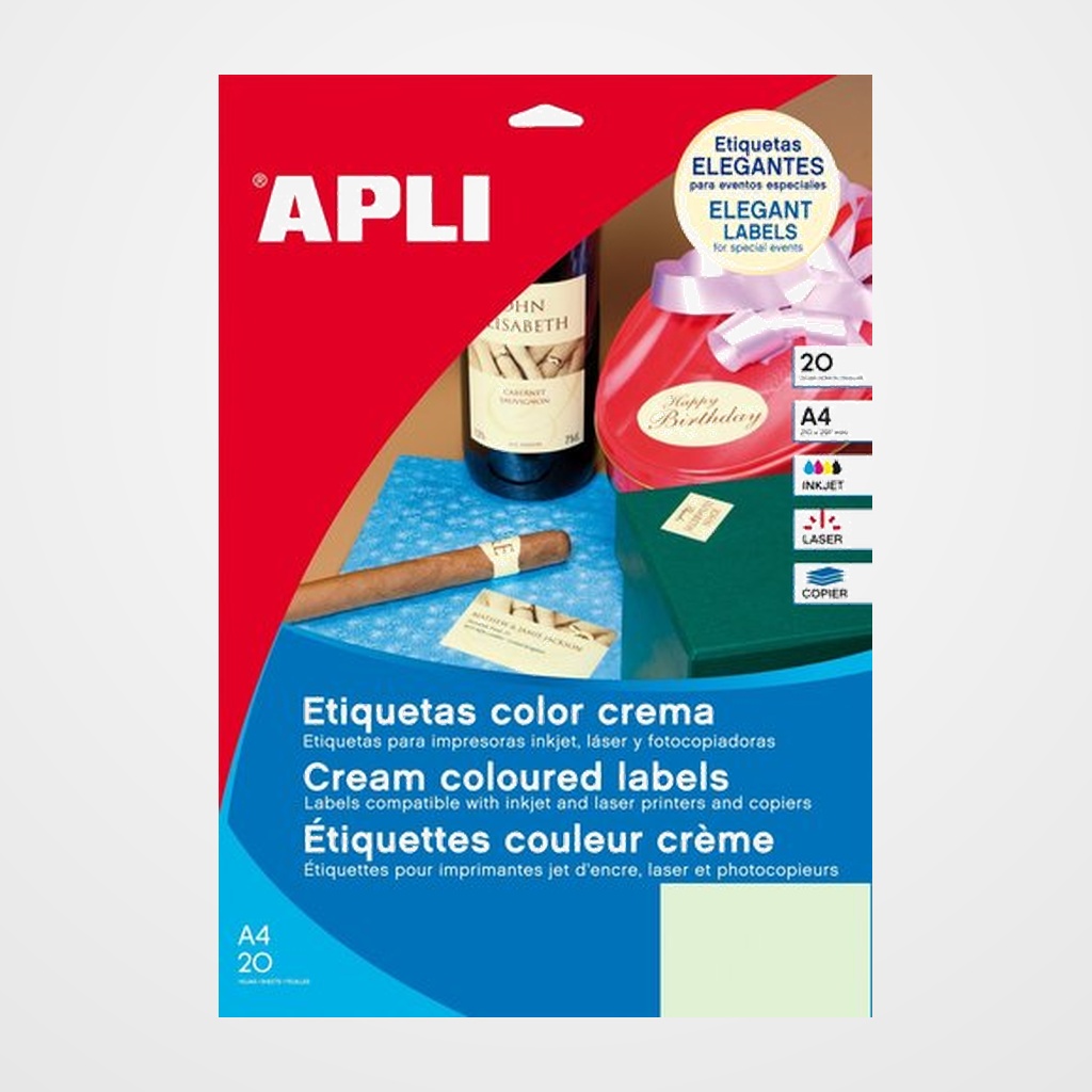 [40401456] ETIQUETAS ADH.IMPR.APLI A4 COL.PASTEL VERDE C.RECTOS BLISTER 20h 210x297 mm (11847)
