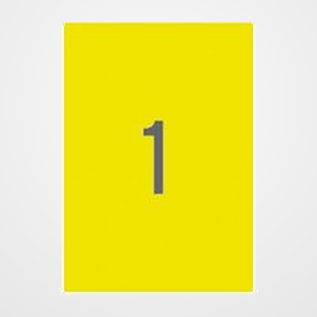 ETIQUETAS ADH.IMPR.APLI A4 FLUOR AMARILLO LS-CP C.RECTOS CAJA 100h 210x297 mm 100 uds.(11747)
