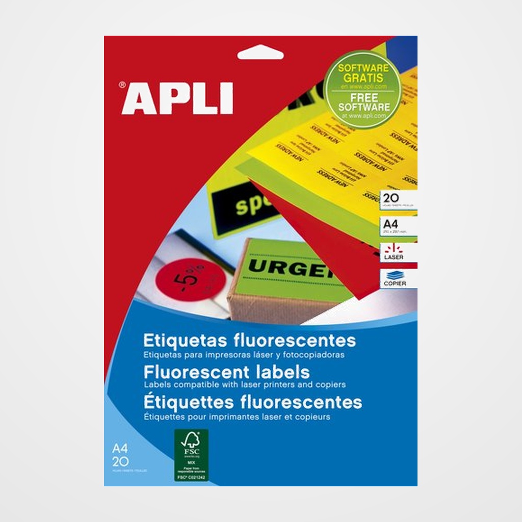 [40401067] ETIQUETAS ADH.IMPR.APLI A4 FLUOR AMARILLO LS-CP C.ROMOS CAJA 100h 64x33,9 mm 2.400 uds.(12981)