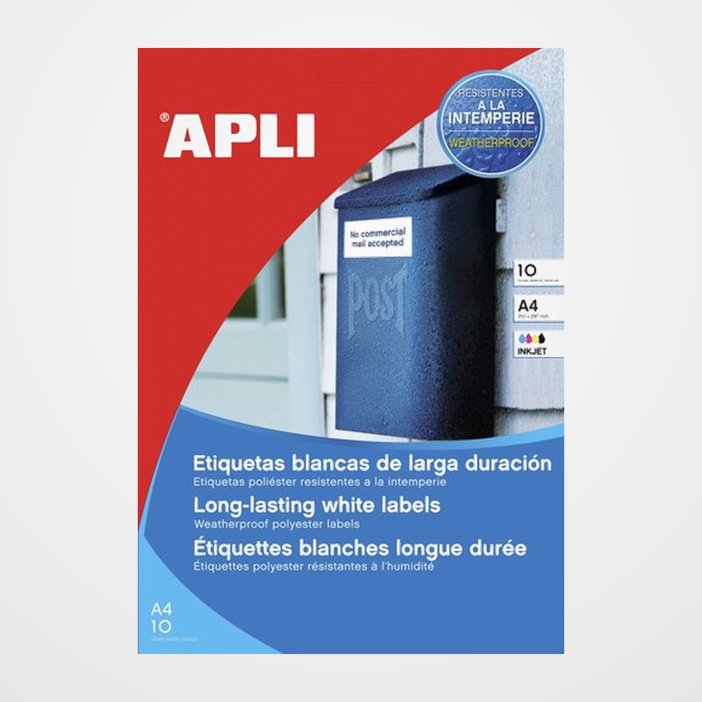 [40401599] ETIQUETAS ADH.IMPR.APLI A4 POLYESTER RESISTENTE INTEMPERIE INKJET BLISTER 10h BLANCO  99,1x139 mm C.ROMOS 40 uds.(16684)