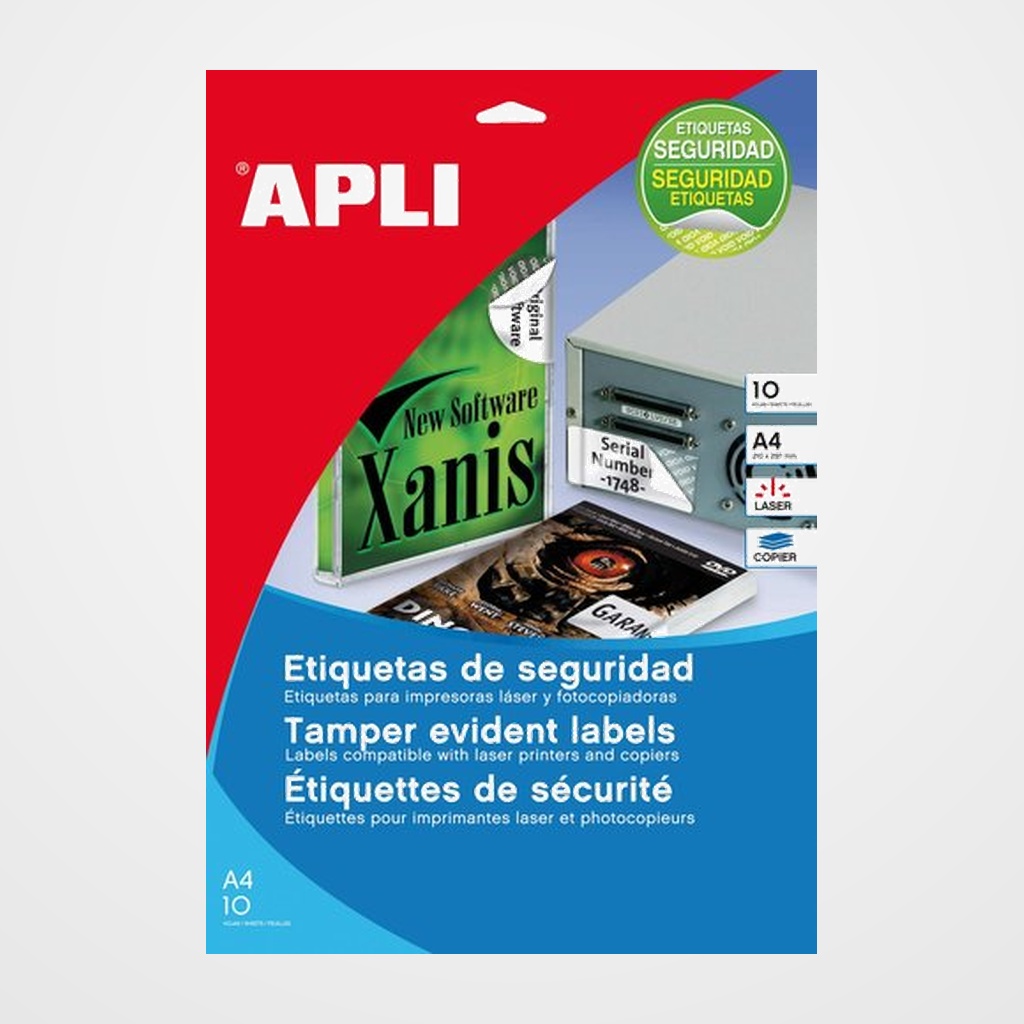 [40401213] ETIQUETAS ADH.IMPR.APLI A4 POLYESTER SEGURIDAD LS-CP texto VOID C.ROMOS BLISTER 10h 45,7x21,2 mm 480 uds.(11272)