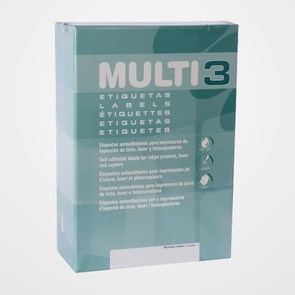 ETIQUETAS ADH.IMPR.MULTI3 A4 BLANCA C.RECTOS CAJA 500h 210x297 mm 500 uds.(10533)