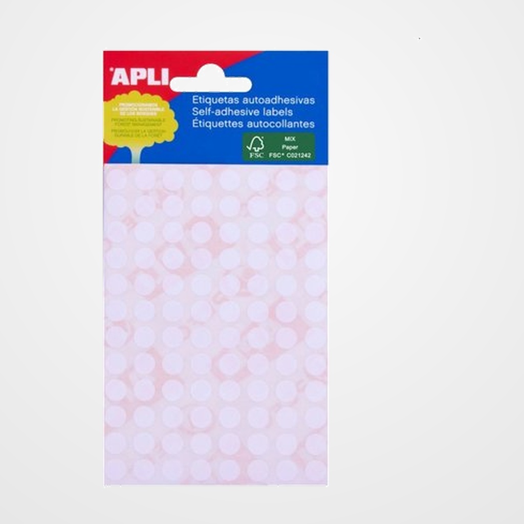 [18802029] ETIQUETAS ADH.MANUALES BOLSA APLI BLANCAS MINI REDONDAS (6h) Ø 13 mm 210 uds.(02661)