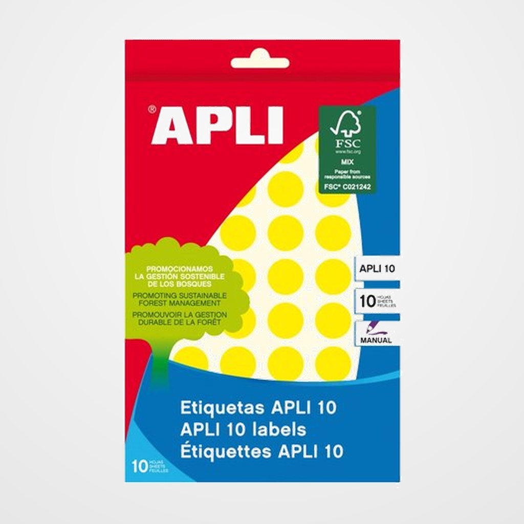 [18801701] ETIQUETAS ADH.MANUALES BOLSA APLI COLOR AMARILLO 8h REDONDAS Ø 16 mm 432 uds.(02738)
