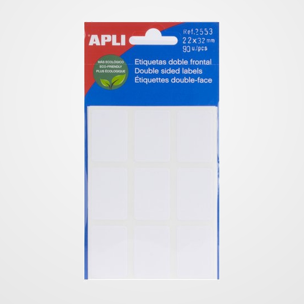 ETIQUETAS ADH.MANUALES BOLSA APLI DOBLE FRONTAL BLANCAS 5h 22x32 mm 90 uds.(02553)
