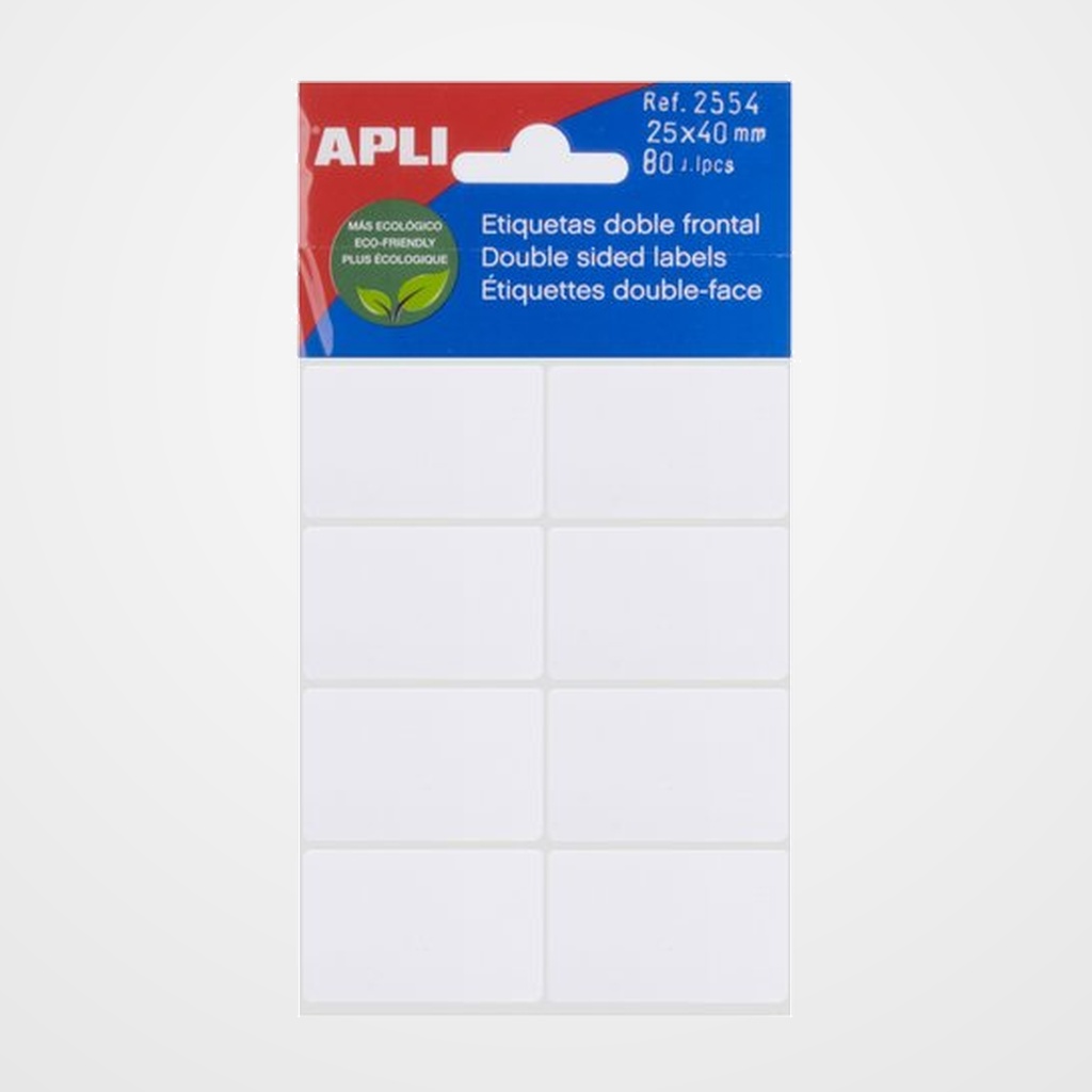 ETIQUETAS ADH.MANUALES BOLSA APLI DOBLE FRONTAL BLANCAS 5h 25x40 mm 80 uds.(02554)