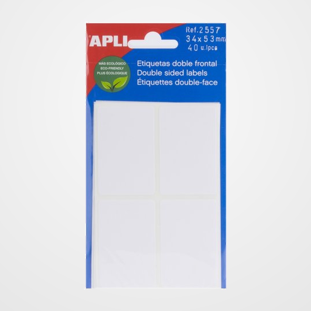 ETIQUETAS ADH.MANUALES BOLSA APLI DOBLE FRONTAL BLANCAS 5h 34x53 mm 40 uds.(02557)