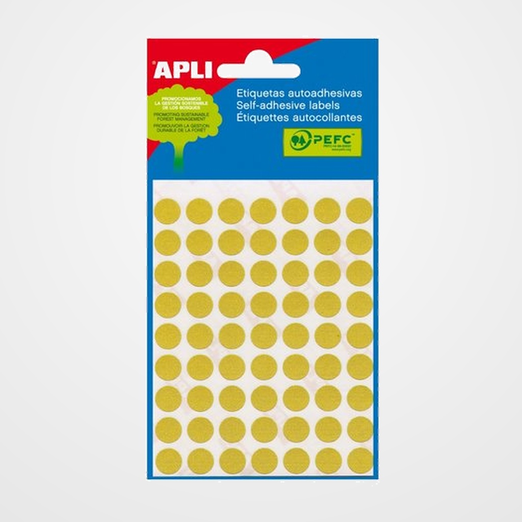 ETIQUETAS ADH.MANUALES BOLSA APLI MINI AMARILLO (3h) REDONDAS Ø 10 mm (02051)