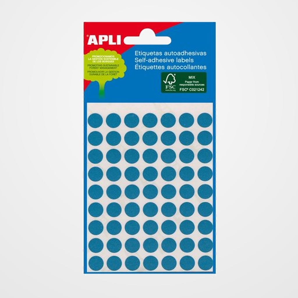ETIQUETAS ADH.MANUALES BOLSA APLI MINI AZUL 3h REDONDAS Ø 8 mm 288 uds.(02045)