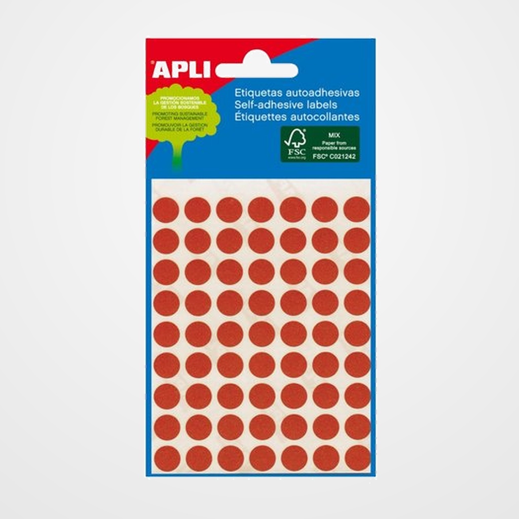 ETIQUETAS ADH.MANUALES BOLSA APLI MINI ROJO (3h) REDONDAS Ø 8 mm 288 uds.(02046)