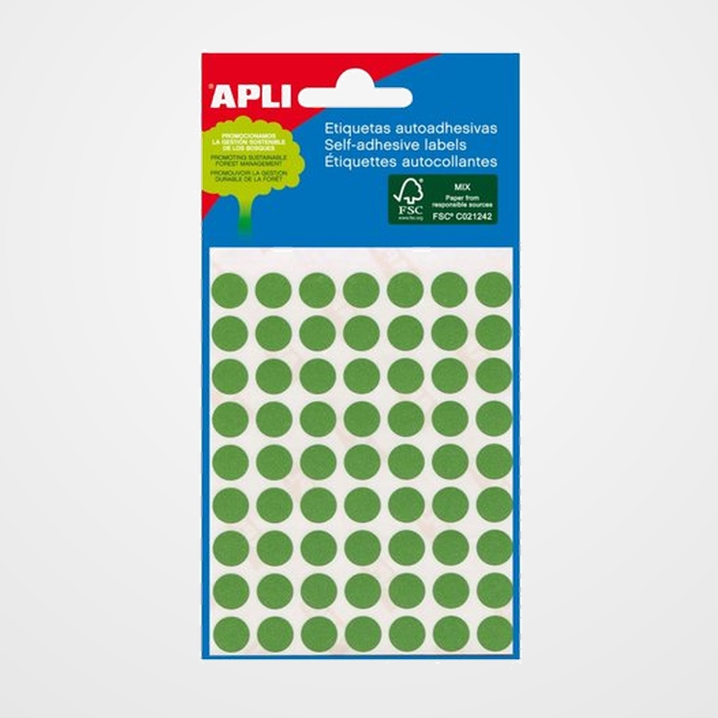 [18801713] ETIQUETAS ADH.MANUALES BOLSA APLI MINI VERDE 3h REDONDAS Ø 8 mm 288 uds.(02047)