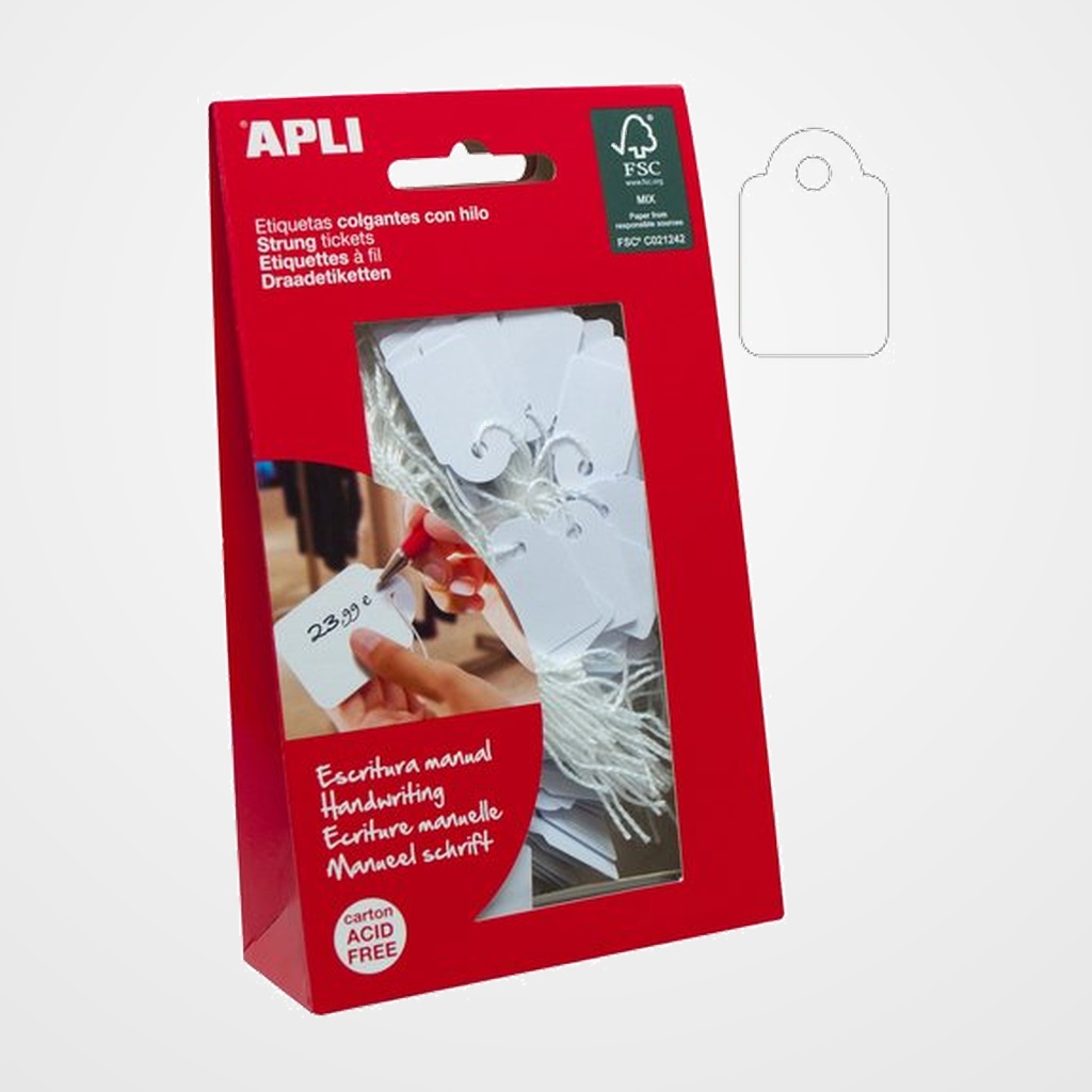 [18801516] ETIQUETAS MANUALES COLGANTES con HILO APLI 13x20 mm BOLSA 200 uds. (07008)