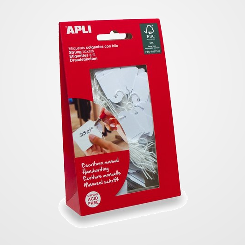 ETIQUETAS MANUALES COLGANTES con HILO APLI 22x35 mm CAJA 100 uds. (007011)