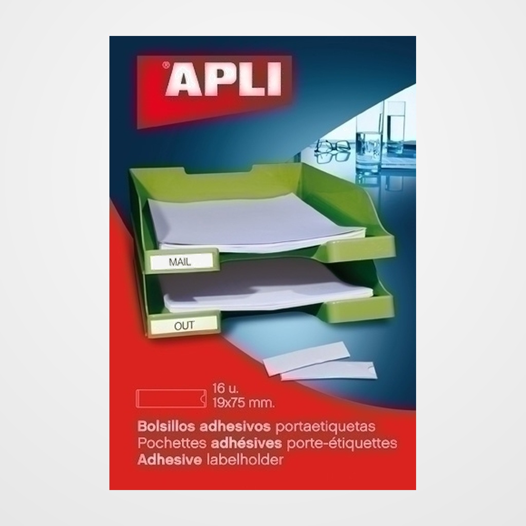 FUNDA ADHESIVA APLI  35x75mm BOLSILLO para ETIQUETAS PAQUETE de 8