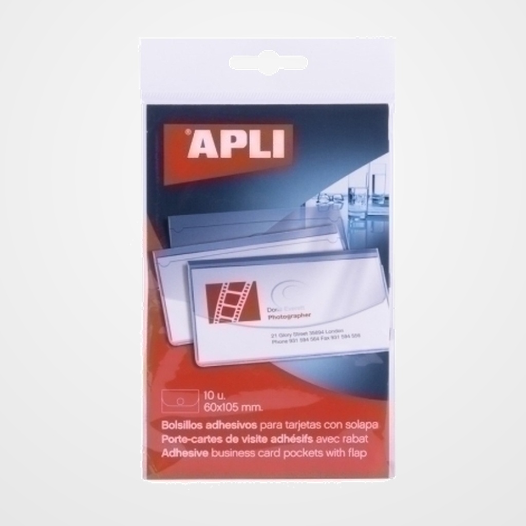 FUNDA ADHESIVA APLI  60x105mm BOLSILLO para TARJETAS PAQUETE de 10