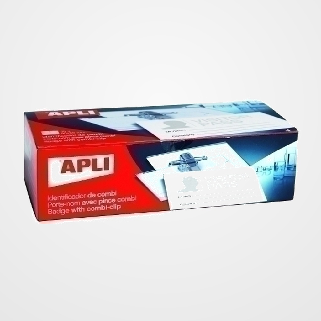[19801499] FUNDA DISTINTIVO APLI COMBI con PINZA e IMPERDIBLE 56x90mm CAJA DE 25
