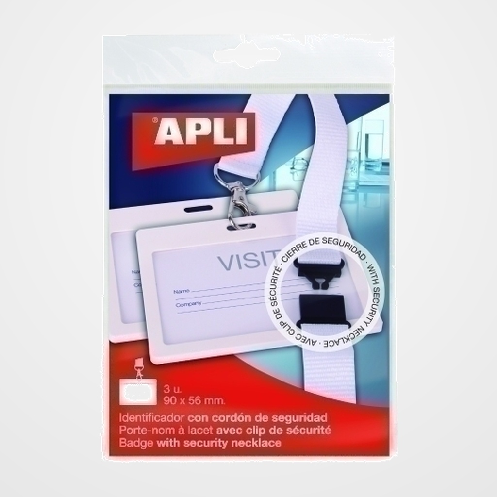 [19801600] FUNDA DISTINTIVO APLI con CINTA BLANCO 90x56 mm PAQUETE de 3