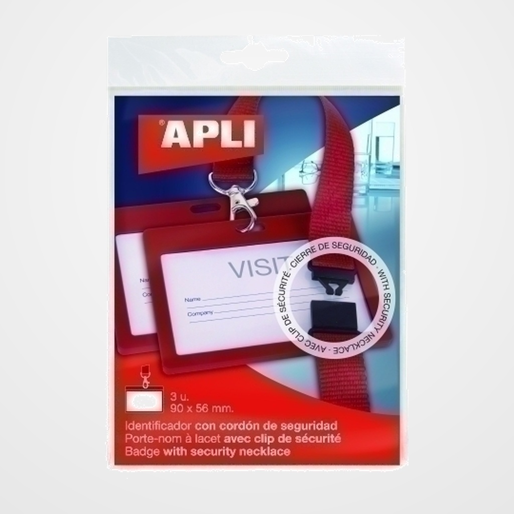 [19801601] FUNDA DISTINTIVO APLI con CINTA ROJO 90x56 mm PAQUETE de 3