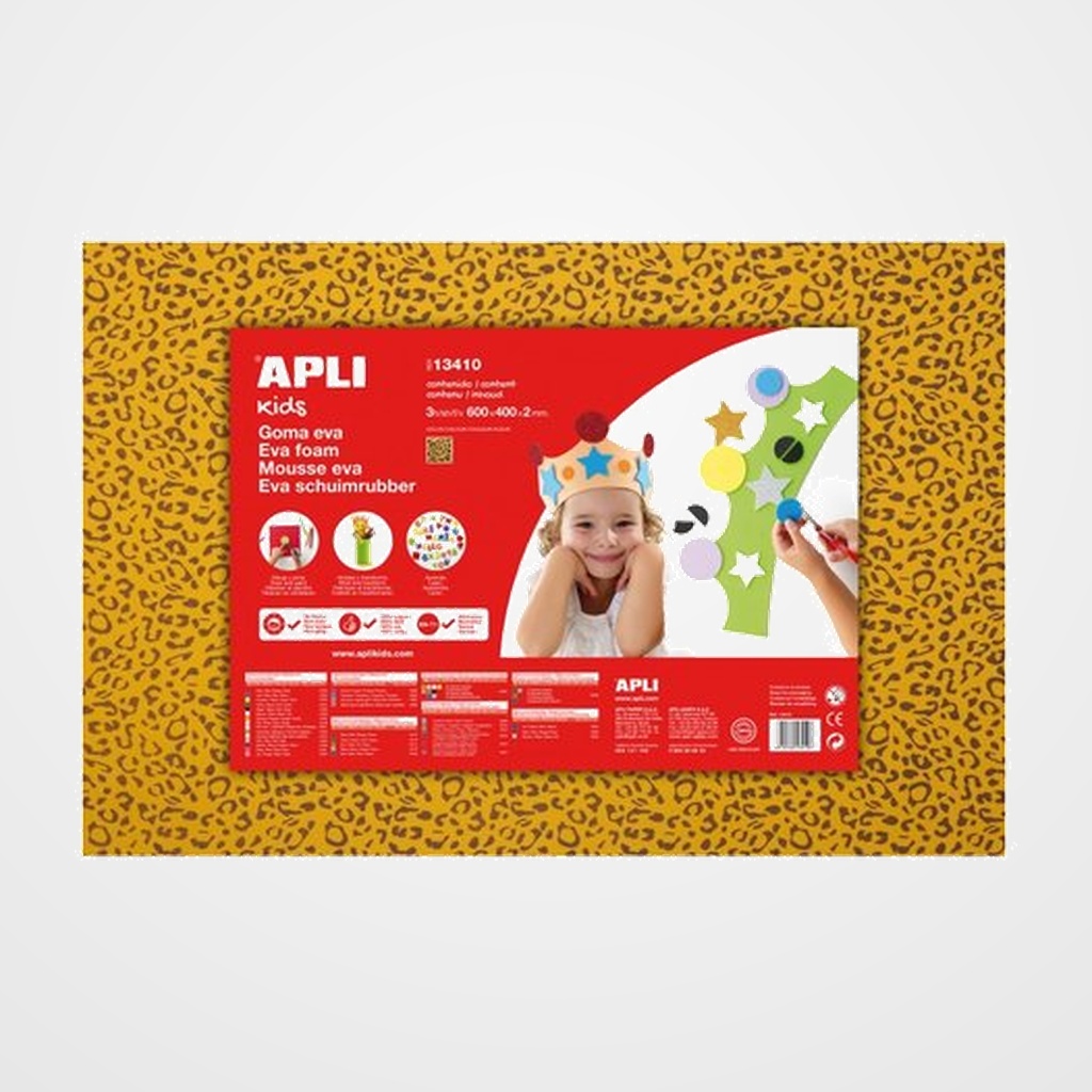 GOMA EVA APLI HOJA 40x60 cm IMPRESA LEOPARDO AMARILLO PAQUETE de 3