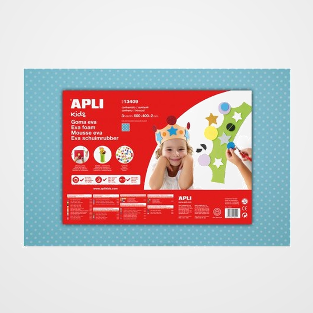 GOMA EVA APLI HOJA 40x60 cm IMPRESA LUNAR AZUL PAQUETE de 3