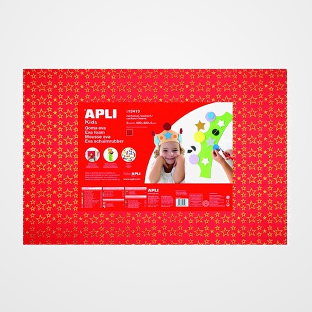 GOMA EVA APLI HOJA 40x60 cm IMPRESA PURPURINA ESTRELLA ROJO PAQUETE de 3