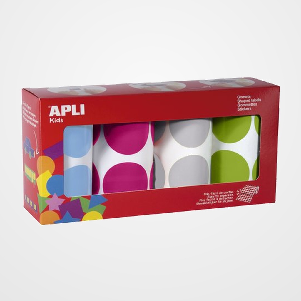 GOMETS APLI ROLLO REDONDO Ø 45 mm 1416 Uds. SURTIDO PACK de 4 rollos (azul, fucsia, gris y verde) (18301)
