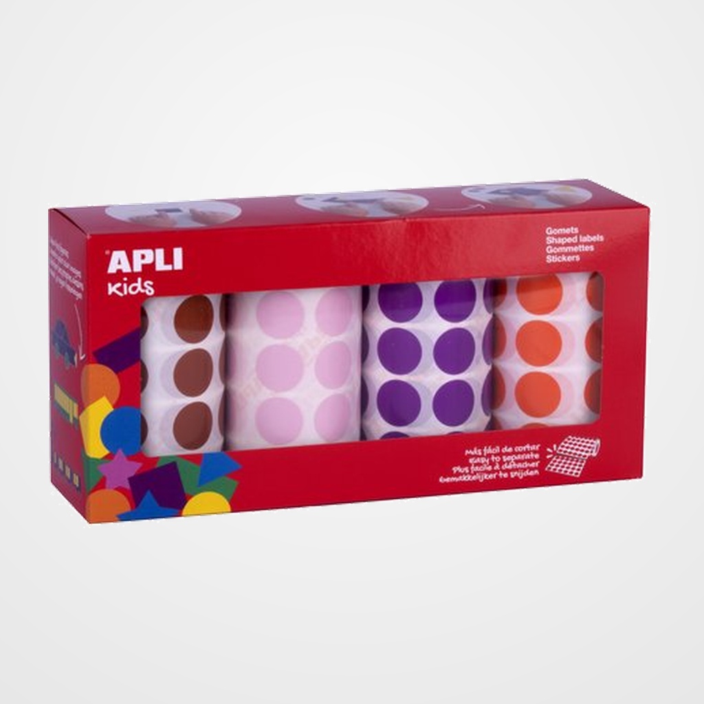 GOMETS APLI ROLLO REDONDO Ø20mm 7080 Uds.SURTIDO PACK de 4 rollos (marron, rojo, lila y naranja) (14081)