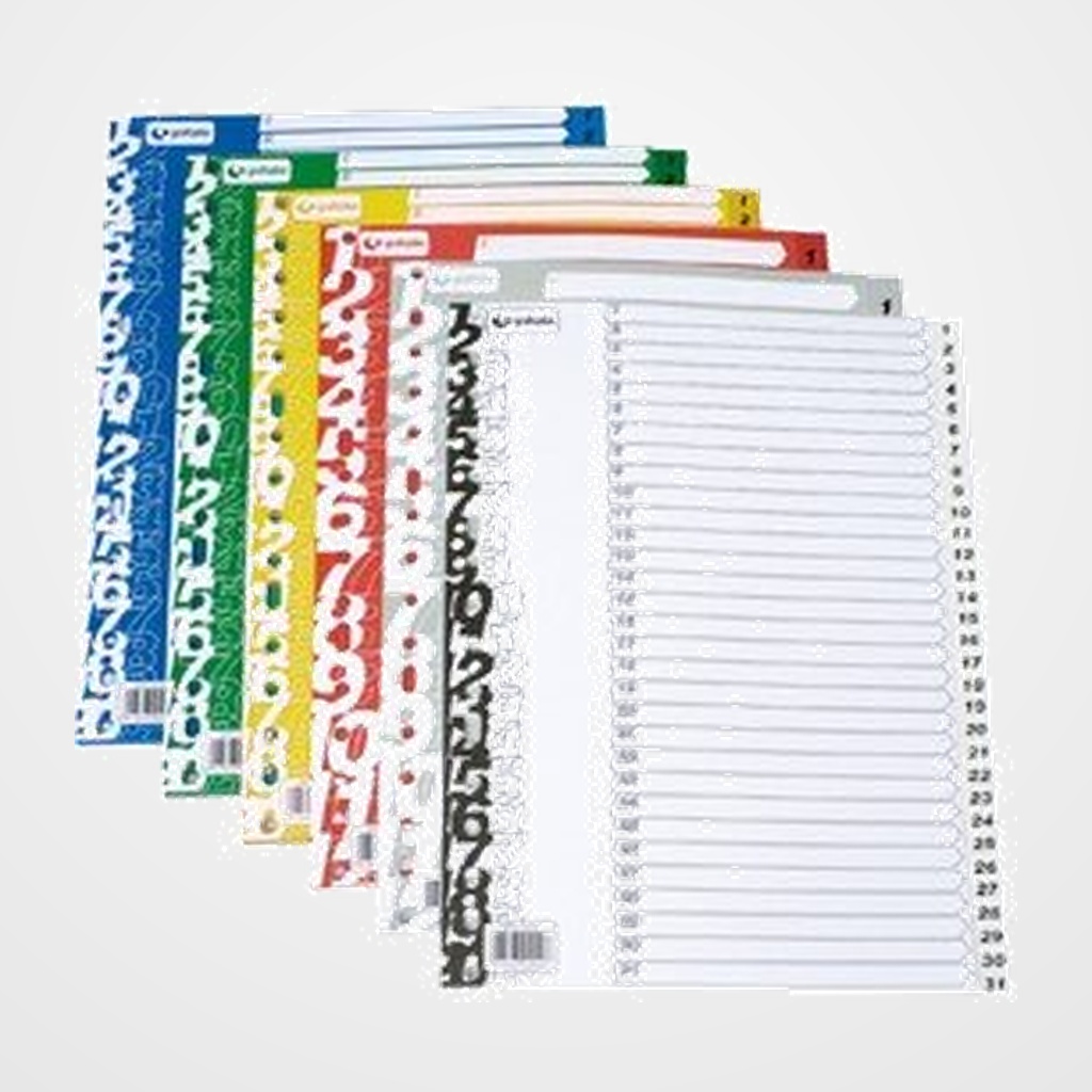 [20401076] INDICE GRAFOPLAS PP NUMERICO Fº pestañas 1-31 16 taladros ROJO